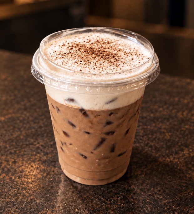 Iced espresso drink with foam
